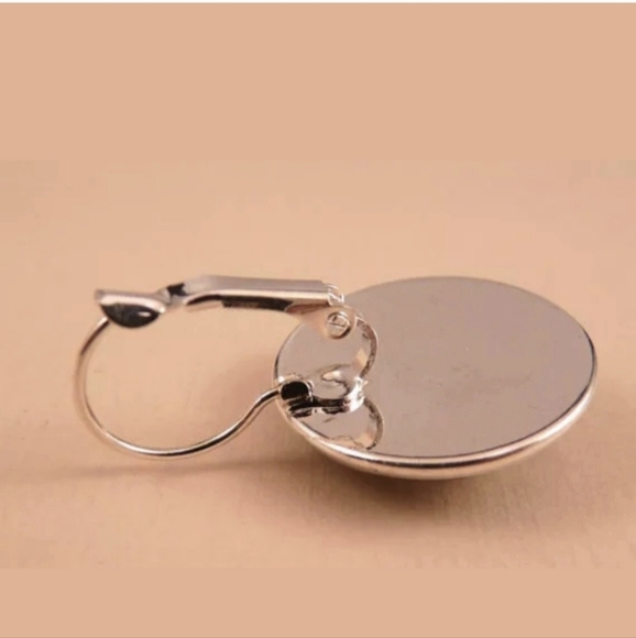 New OM Symbol Glass Cabochon Silver Lever Back Earrings. - Picture 3 of 3